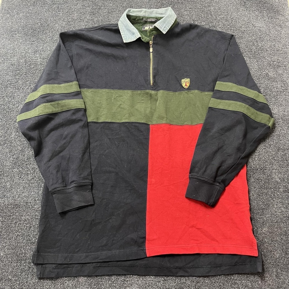 Vintage Woods & Gray Polo Rugby Shirt Mens Large Colorblock 1/4 Zip Long Sleeve